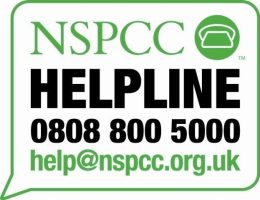 NSPCC Helpline image in speech bubble. Text reads "NSPCC Helpline 0808 800 5000 help@nspcc.org.uk".